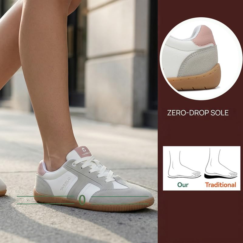 TARELO Barfußschuhe Damen Breiter Zehenbox Barfuss Schuhe Leichte Atmungsaktiv Leder Minimalistische Freizeitschuhe Barefoot Shoes Größe 36-41