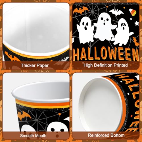 Litmitfu 30 Pack Halloween Paper Cups - Disposable Halloweens Heavy Duty Cups, Ghost Bats Spider Web Design Cup for Halloween Themed Party Decorations Supplies Favors, 9 oz - image 4