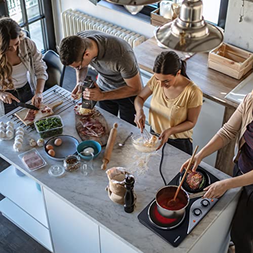 Doppelkochplatte, CUSIMAX 2100W kochfeld 2 platten mit Infrarot-Wärme, mobile herdplatte 2 kochfelder für camping, Edelstahl kochplatten 2er elektrisch mit einstellbarer Temperatur, Schwarz – Bild 6