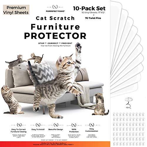 PURRRFECT PAWZ Cat Scratch Furniture Protector - Cat Scratch Deterrent - Vinyl, Cat Furniture Protector - Anti Scratch Furniture Protector - Couch Protectors from Cats Scratching - Cat Tape - 10 Pack