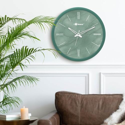 Image of Bosco Modern Non Ticking Silent, Sage Green Frame 30 CM, Round Wall Clock for Home, Living Room, Bedroom, Office and Kitchen