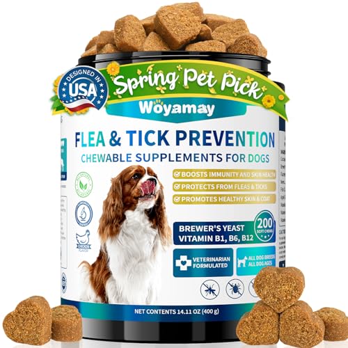 Woyamay Flea and Tick Prevention for Dogs Chewables, 200 Soft Treats, Natural Dog Flea and Tick...