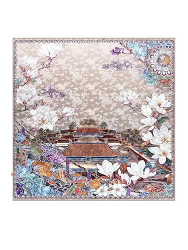 Châle en soie pour femme HangErFeng grand foulard floral multicolore taille Medium