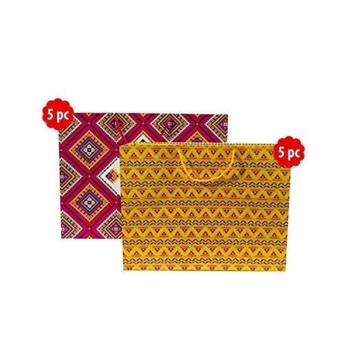 Flute Cubes Presents Beautiful Chunri Print with Yellow Designer Gift Paper Bag (Size- 17 inch x 13 inch x 5 inch) Pack of 10, Multi-Color (B083ZTXKKF) Amazon Price History, Amazon Price Tracker