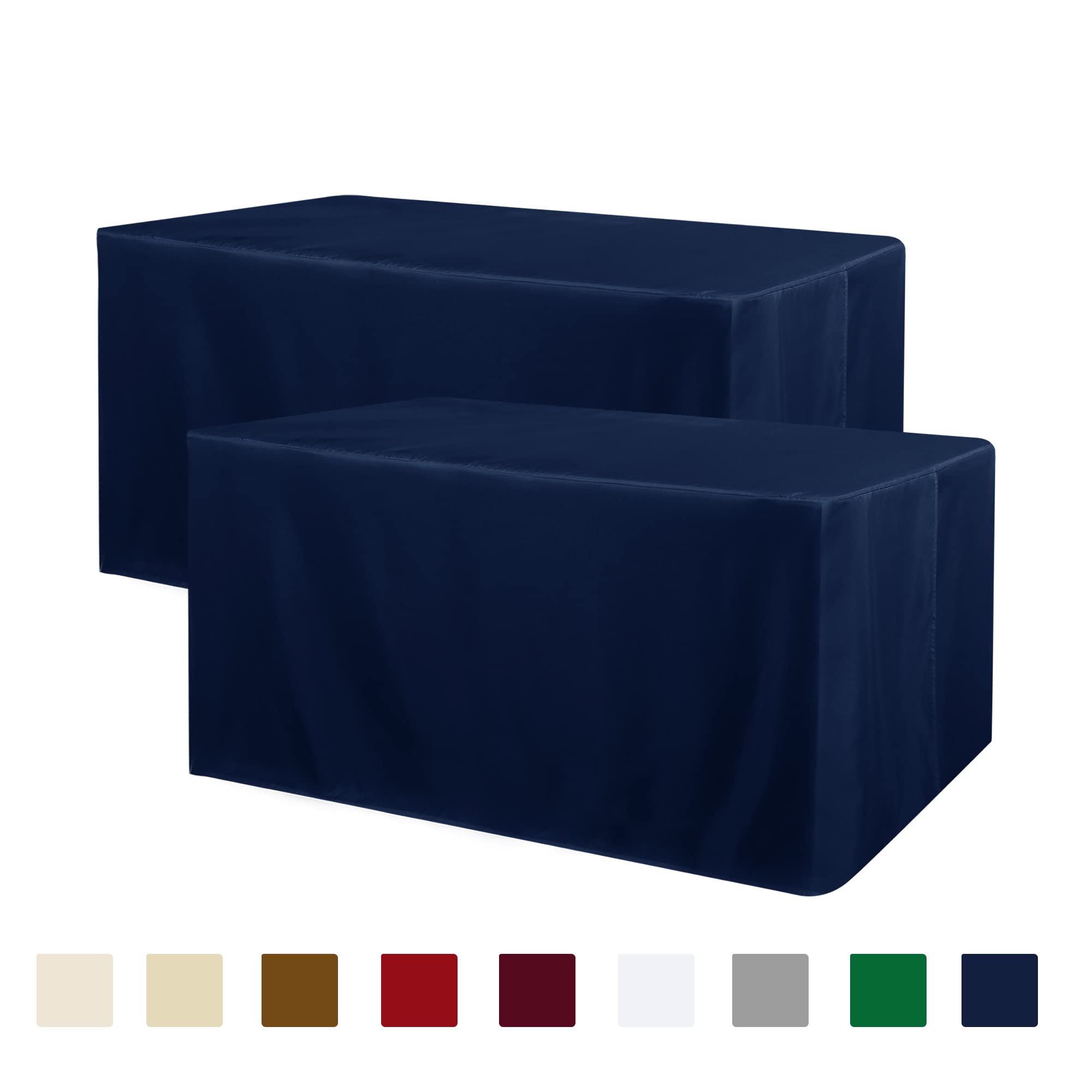 Obstal 2 Pack Table Clothes for 4 Foot Rectangle Tables - Water Resistant Washable Fabric Polyester Rectangle Table Cover Protector for Wedding, Banquet and Trade Shows, 48L x 24W x 30H Inches, Navy