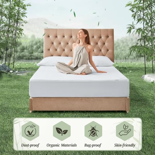 Image of Premium Jacquard 100% Waterproof Queen Mattress Protector, Noiseless, Anti - Slip, Breathable Bed Cover, Rayon from Bambo, Quilted, Mattress Pad Sheet, Deep Pocket 8 inch-21 inch