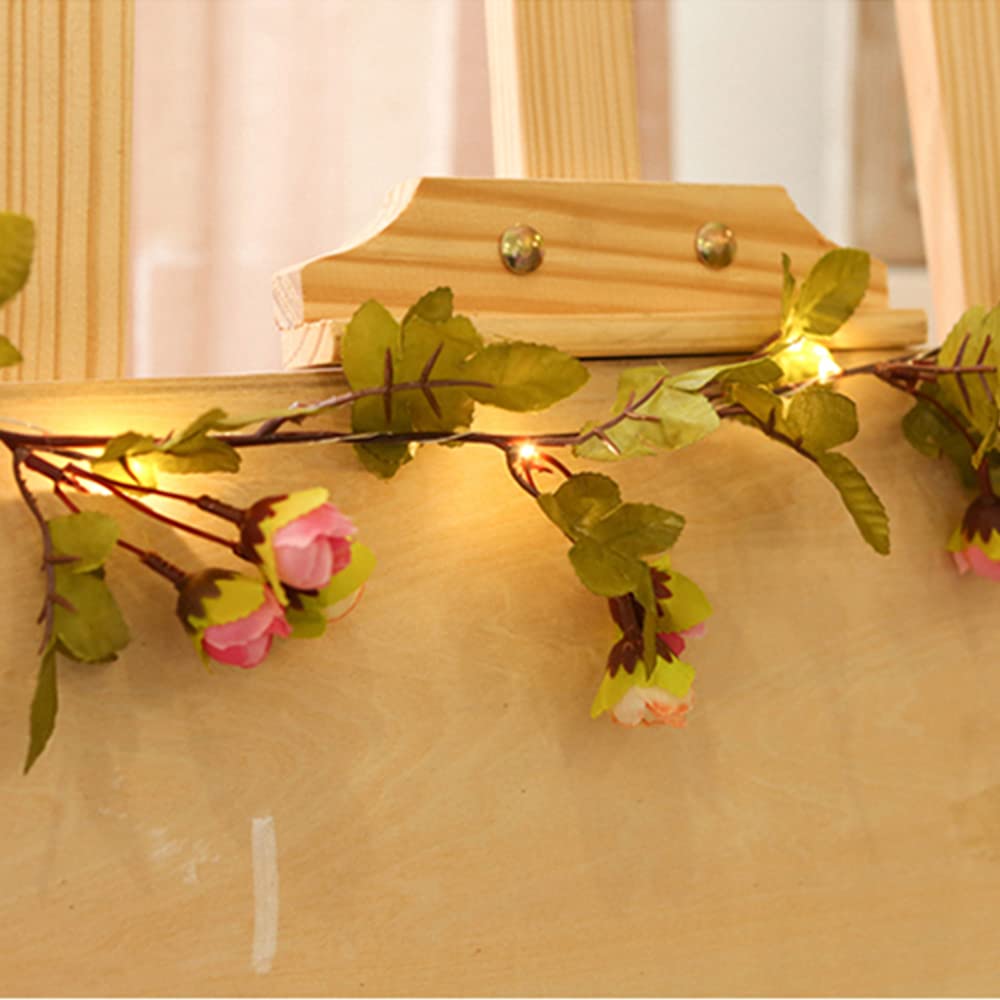 Treer-Shop Pink Rose Light Solar Power Outdoo String Lights, Treer Plant Style Garden Led Christmas Trees Decor Light Waterproof Solar Patio Lights For Decoration Strings Party (,2M/20Led)