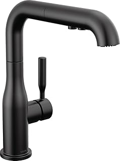 Delta Almari Matte Black Kitchen Faucet with Pull-Out Sprayer, Modern Single Hole Kitchen Sink Faucet, Single Handle, Matte Black 16943-BL-DST