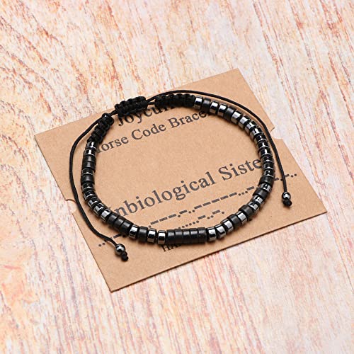 JoycuFF Unbiological Sister Bracelets for Women Friendship Bracelets for Girls Obsidian Morse Code Bracelets for Women Secret Gifts for Best Friend - Image 3
