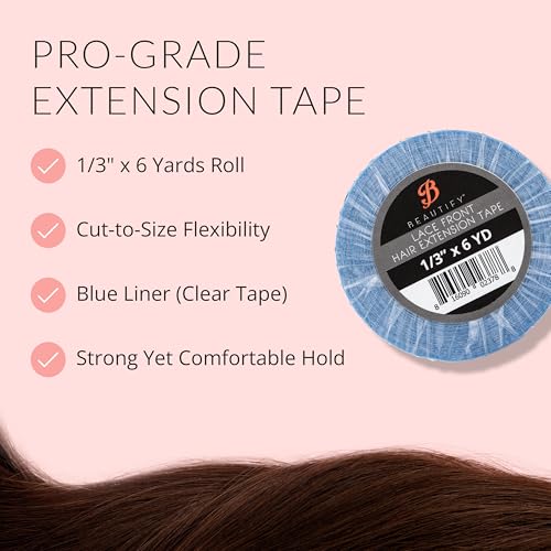 Image of Beautify Lace Front Hair Extension Tape Roll 1 /3 inch x 6 Yards, Hypoallergenic No-Shine Double Sided Tape for Tape in Hair Extensions Human Hair, Strong Long Lasting Extension Tape for Secure Bonding