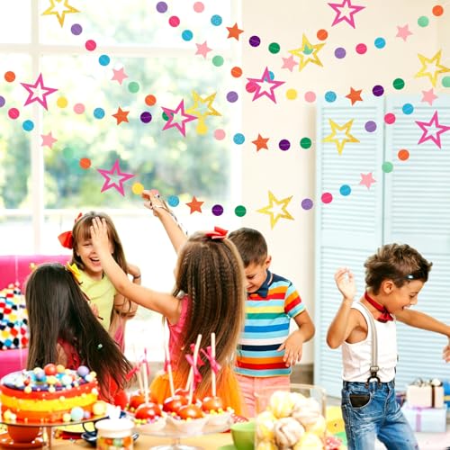 Image of Rainbow Hot-Pink Gold-Star Party-Decoration Garland - 52ft Red-Orange Green-Blue Purple Twinkle Little Star Streamers,Colorful Theme Boy Girl Kids Birthday Supplies, Baby Shower Decor Lasting Surprise