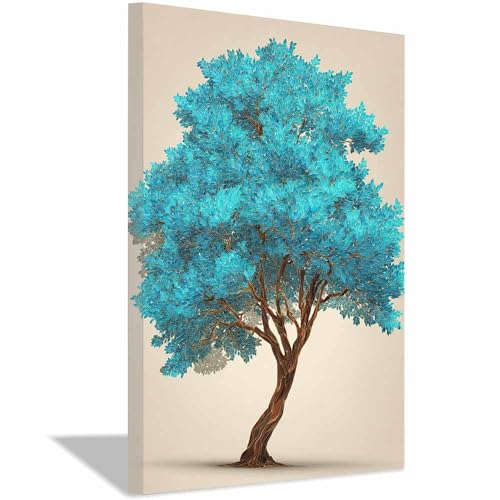 Tableau arbre de vie turquoise 40x60cm encadré pour décoration de salon