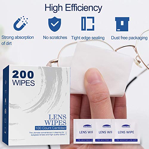 image for VISUMALL Eyeglass Cleaner Lens Cleaning Wipes-200 Individual Wrapped