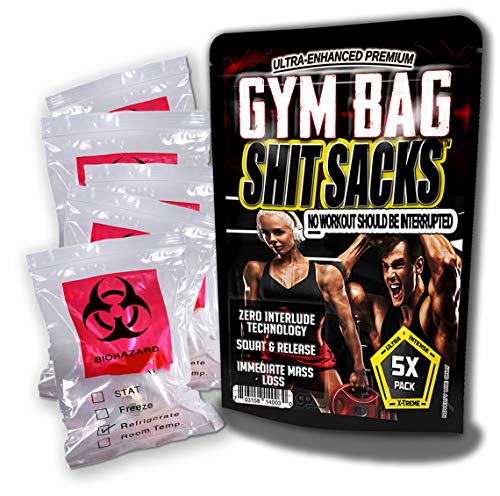 Gym Bag Shit Sacks 5 Pack Funny Gym Gags for Trainers Workout Gags for Men Silly Stocking Stuffers for Health Nuts Funny Poop Gags Gym Bags Poop Sacks Shit Gags Biohazard Bags Gym Bodybuilding Jokes