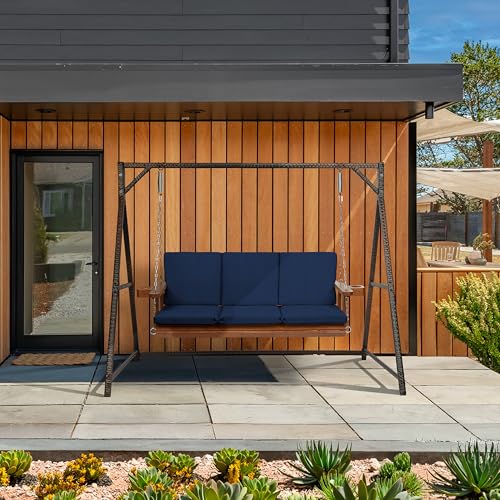 Image of Arden Indoor /Outdoor Swing Cushion Set, 56 x 20, Water Repellent, Fade Resistant, Cushion Set for Swing or Bench Sapphire Blue Leala