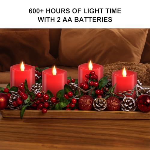 Image of 3x3 Flickering Flameless Candles Set of 3, LED Battery Candles,with Timer, 3 inch Flameless Candles with Remote, for Holiday Home Decor,Red