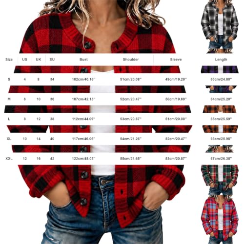 Plaid Jacket Women Trendy Button Down Cardigan Sweaters Long Sleeve Shirts - image 5