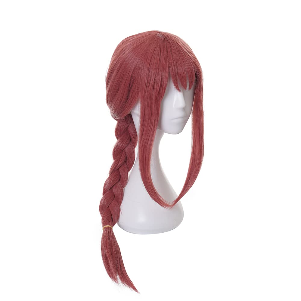 ZGNGLIZ Anime Cosplay Wig - Makima Red Long Wig with Braid - Heat Resistant & Breathable - Size 54-61cm, 54-61 cm - Image 3