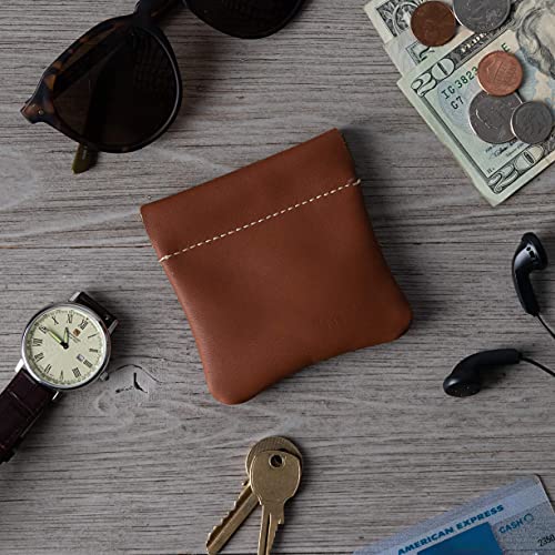 Image of ClassClassic Leather Squeeze Coin Purse change Holder For Men By Nabobb ic Leather Squeeze Coin Pouch change Holder For Men By nabobb, Saddle Tan