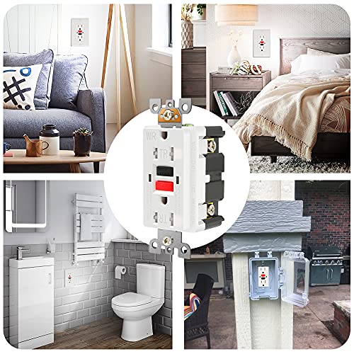Powawini Gfci Outlet 15 Amp, Ul Listed, Self-Test, Led Indicator, Weather Resistant, Tamper-Resistant Receptacle With Decor Wall Plates And Screws, Indoor Or Outdoor Use, Red/Black Button #TOP7