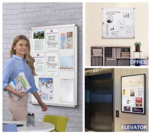 Image of Swansea Enclosed Bulletin Board Dry Erase Noticeboard Lockable Display Boards White with Aluminium Frame 20x16inch(2xA4)