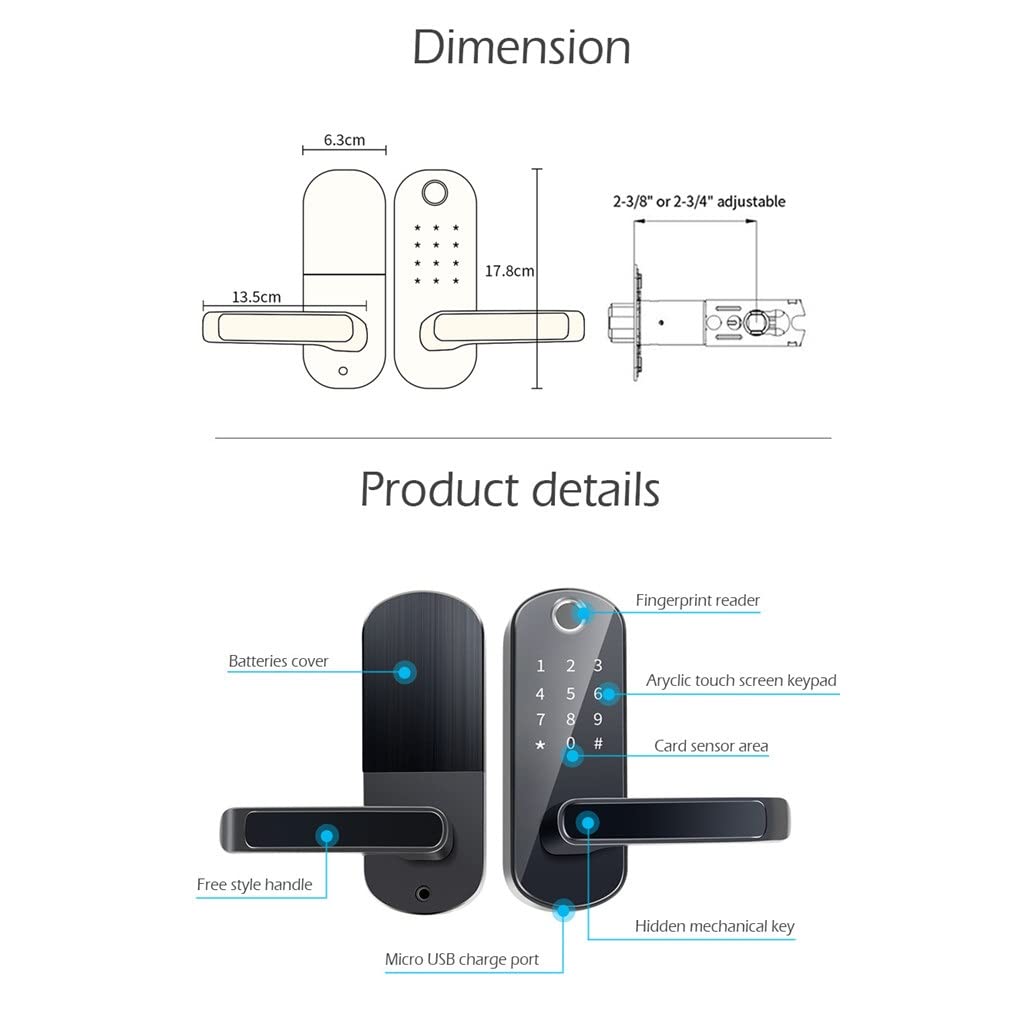 Smart Electronic Lock Fingerprint Lock Port Sicurezza Blocco Intelligente Blocco della Porta biometrica con App (Proprio Fuori) Octopus Feet