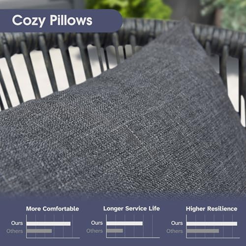 Image of PURPLE LEAF 7 Pieces Patio Dining Set Wicker Outdoor Furniture Rectangular Table and Chairs Set for Garden Deck Aluminum Frame Backyard Kitchen Set, Cushions and Pillows Included Grey