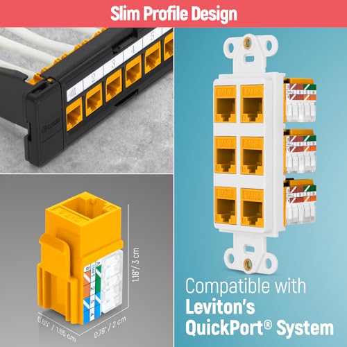 Image of Everest 90 Degree RJ45 cat6 Keystone Jacks Slim Profile 100-Pack Yellow | Compatible with 90 Angled Speed Termination Tool - easyJACK (B094WB91H3)