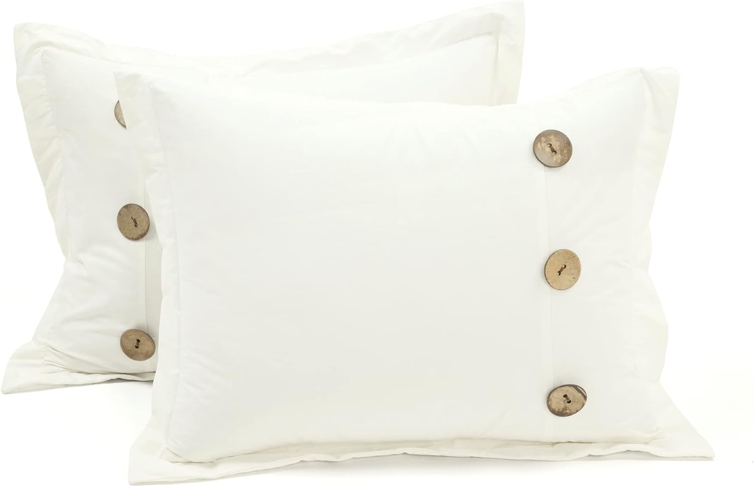 Lush Decor Linen Button Farmhouse 5 Piece Comforter Set, King, Off White - Rustic Chic Bedding Set With Euro Shams - Solid Color Design With Coconut Husk Button Detail