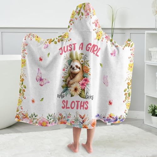 Image of Sloth Hooded Bath Towels for Girls,Soft Cotton Swimming Shower Beach Blanket (Sloth)
