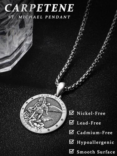 Saint Necklace 925 Sterling Silver St Michael/St Christopher Pendant for Men Women Patron Archangel Necklace Saint Religious Amulet Medal Jewelry with 2.5mm 22"+2" Stainless Steel Chain4