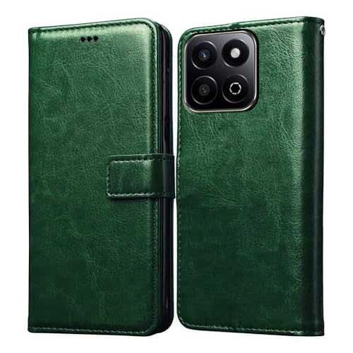 Image of Amazon Brand - Solimo Flip Leather Mobile Cover (Soft & Flexible Back case) for Honor X7c 5G (Green)