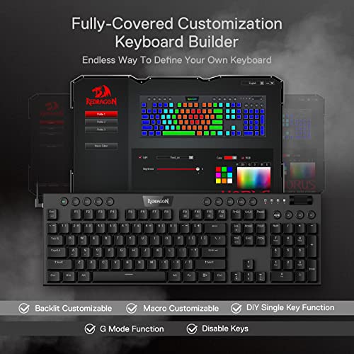 Image of Redragon K619 Horus RGB Mechanical Keyboard, Ultra-Thin Designed Wired Gaming Keyboard w /Low Profile Keycaps, Dedicated Media Control & Linear Red Switch, Pro Software Supported