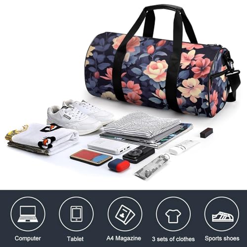 Duffel Bag Vintage Floral Printed Foldable Gym Bag for Men Women Duffle Bag Lightweight with Inner Pocket for Travel Sports4