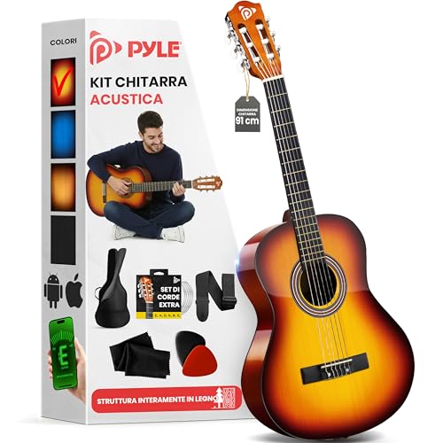 SPECIFICHE: Lunghezza totale: 91 cm; Lunghezza scala: ; Lunghezza totale del corpo: 44 cm; Lunghezza totale del collo (dado a corpo): 47 cm ; Numero di tasti: 18 tasti; Materiale corpo chitarra: legno di tiglio; Materiale corda: nylon; Dimensioni totali: 91 cm L x 34 cm L x 8,5 A