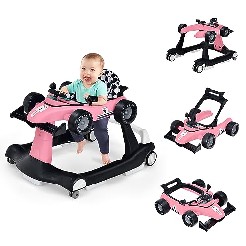 COSTWAY Trotteur Bébé Fille Pliable 4 en 1 avec 3 Hauteur Réglable, Trotteur Marche Bébé Garçon Évolutif avec Musique & Lumière, Roues Silencieuses, 5...