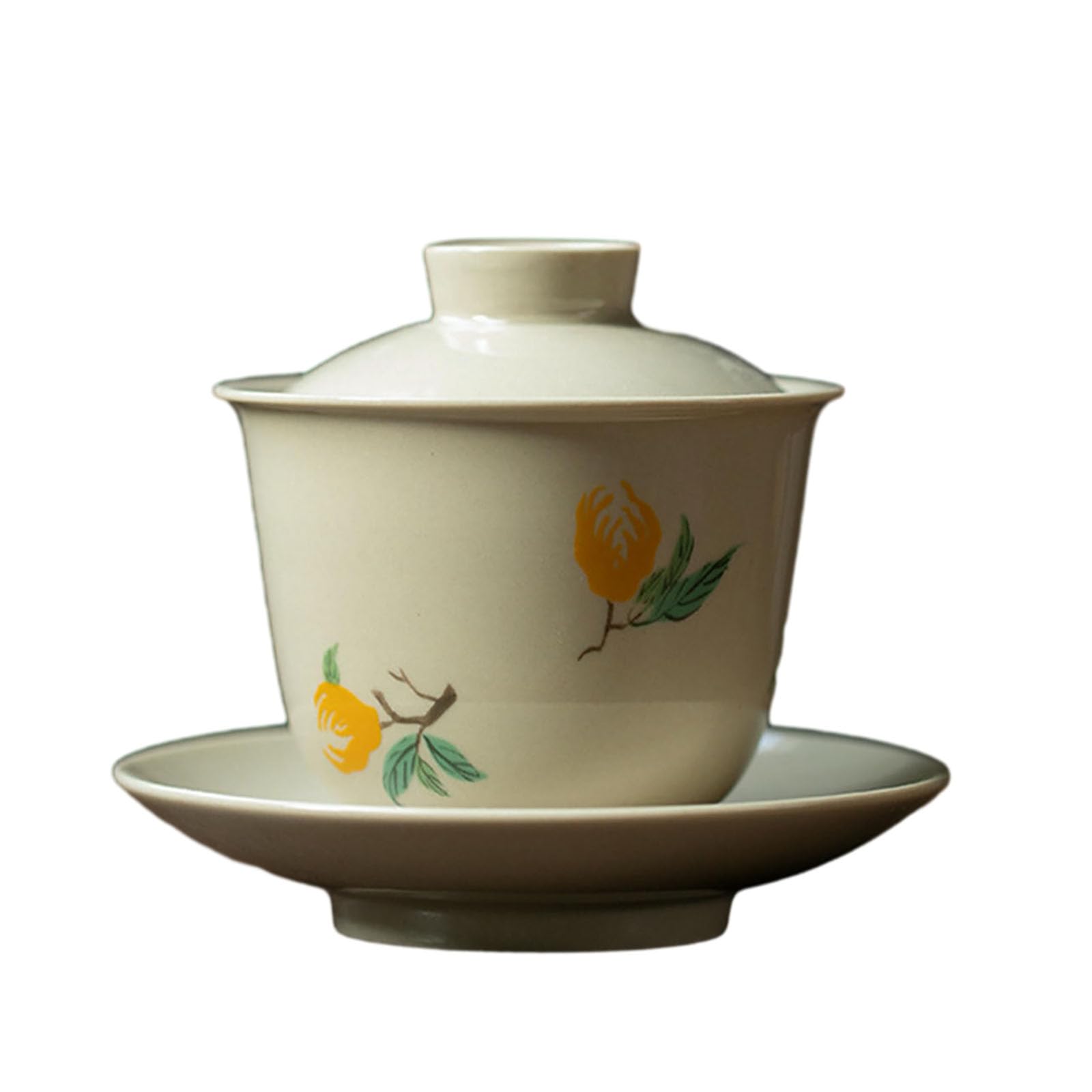 Chińska retro drewniana miseczka z szarą szkliwioną ceramiczną pokrywką, zestaw do herbaty Kung Fu, chiński sposób parzenia herbaty - ręka Buddy