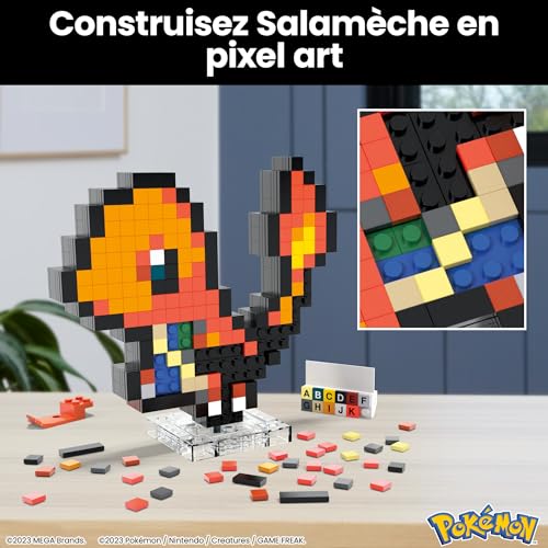 Mega Pokémon Coffret Construction Salamèche, Figurine Articulée, Style Rétro Pixélisé, 15 Cm, Décoration Murale Ou Table, 349 Pièces, À Collectionner, Jouet Enfant, A Partir De 7 Ans, HTH76