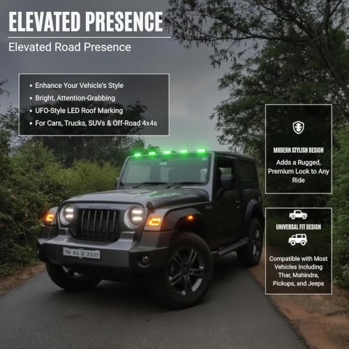 Image of UBH Roof Marker LED Lights For Cars, Trucks, Or Suv 4 X 4 Thar (UFO) (UFO Light 5 Green)