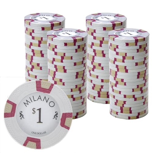 Gamers Lounge Milano 10-gram Casino Clay Poker Chips (100-pack) - Real Clay, Vintage Casino Look ($1 White)