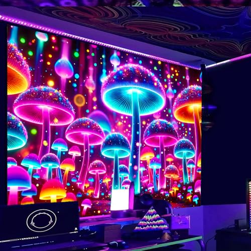 Image of Nuxovilar Neon Mushroom Wall Tapestry Polyester 78.74x59.05 In