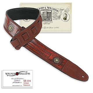 Walker & Williams Ge-104 antique en bois d’acajou estampée Sangle rembourrée avec Laiton Conchos - Les Beatles, Paul McCartney, John Lennon, RIngo Starr, George Harrison