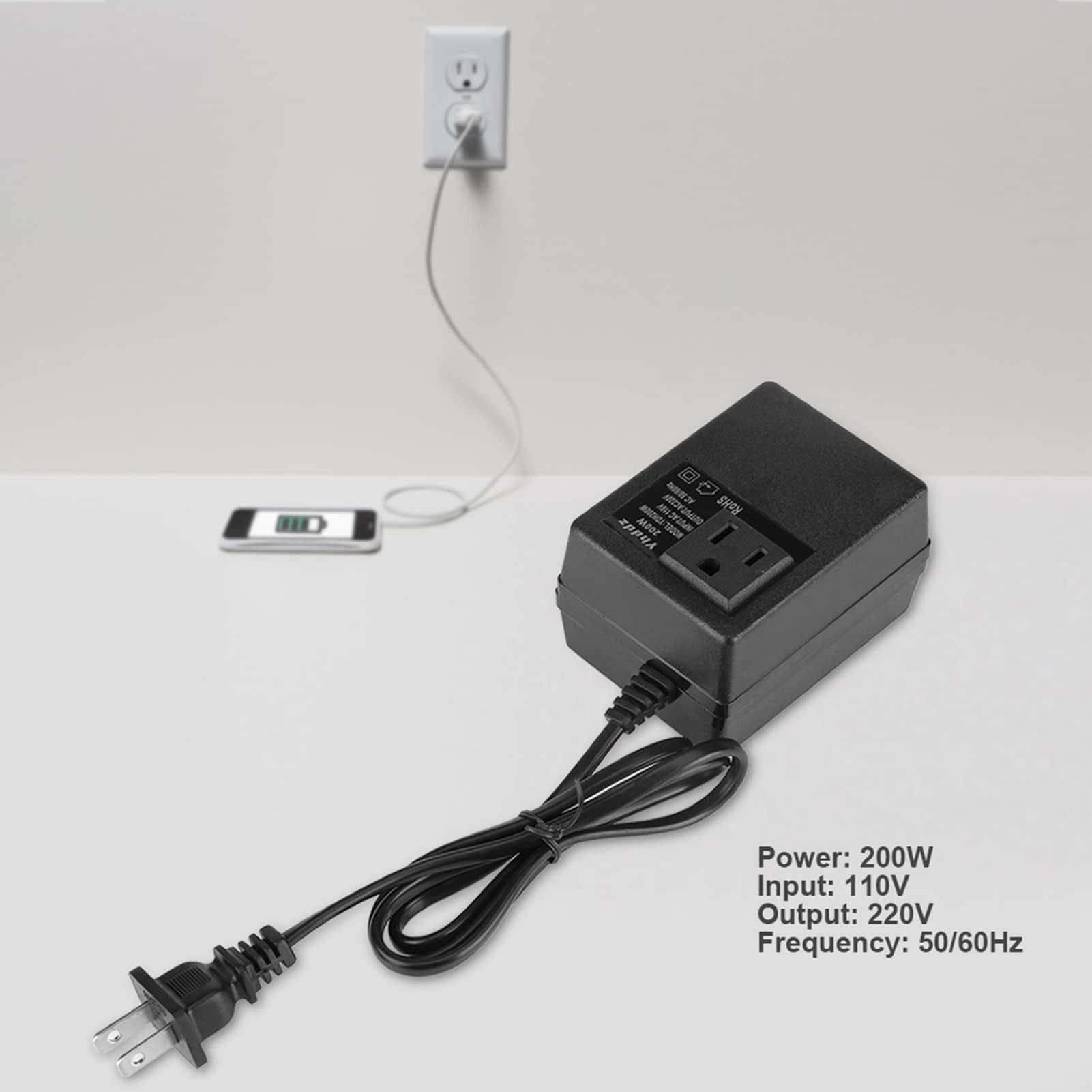 Adapter podróżny konwerter napięcia 200 W, konwerter mocy konwerter napięcia 110V do 220V, wtyczka amerykańska do zasilacza EU/UK/AU/Asia 220/