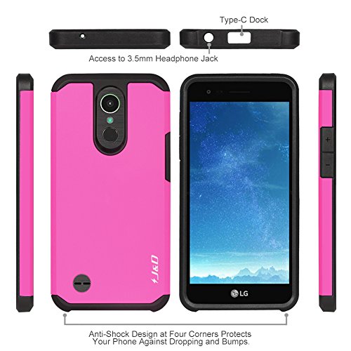 J&D Case Compatible For Lg K20 V/Lg K20 Plus/Lg Harmony/Lg K10 2017 / Lg V5 / Lg Grace Case, Heavy Duty Dual Layer Hybrid Shockproof Protective Rugged Bumper Case For Lg K20 V Case, Fuschia #TOP1