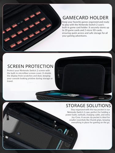 Image of Orzly Case Compatible with Nintendo Switch 2 - Protective Travel Carry Case with Screen Padding, Game Card & microSD Slots, Zipped & Open Pockets for Accessories - 7.9 inch Gift Boxed