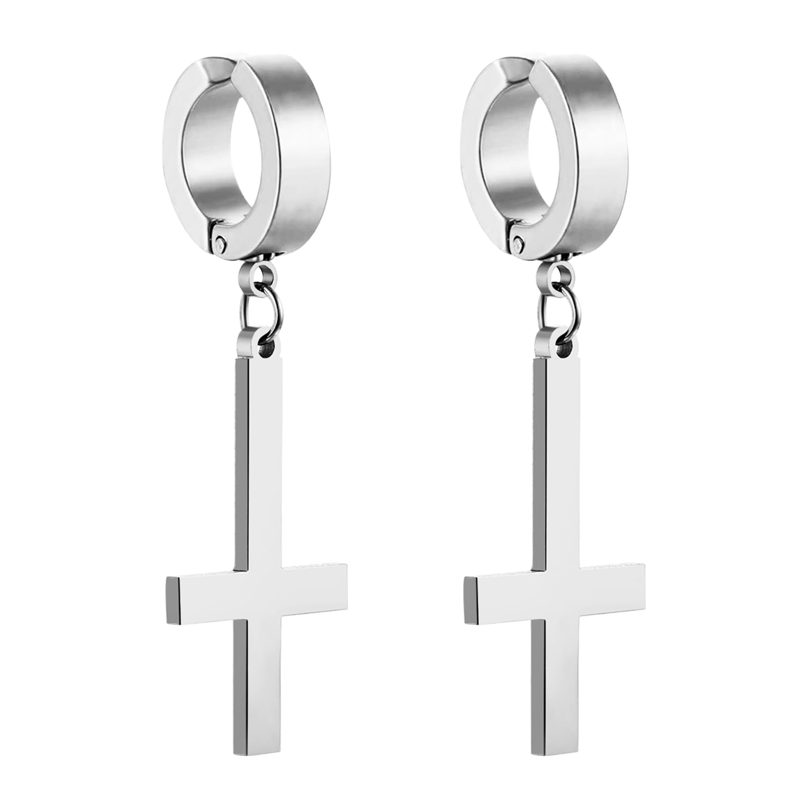 Cupimatch Ear Cuff Kreuz Fake Ohrringe: Ohrringe ohne Ohrloch Inverted Cross Ohrhänger Edelstahl Ohrclips Gothic Ohrstecker Upside Down Kreuz Ohrklemme für Herren Damen