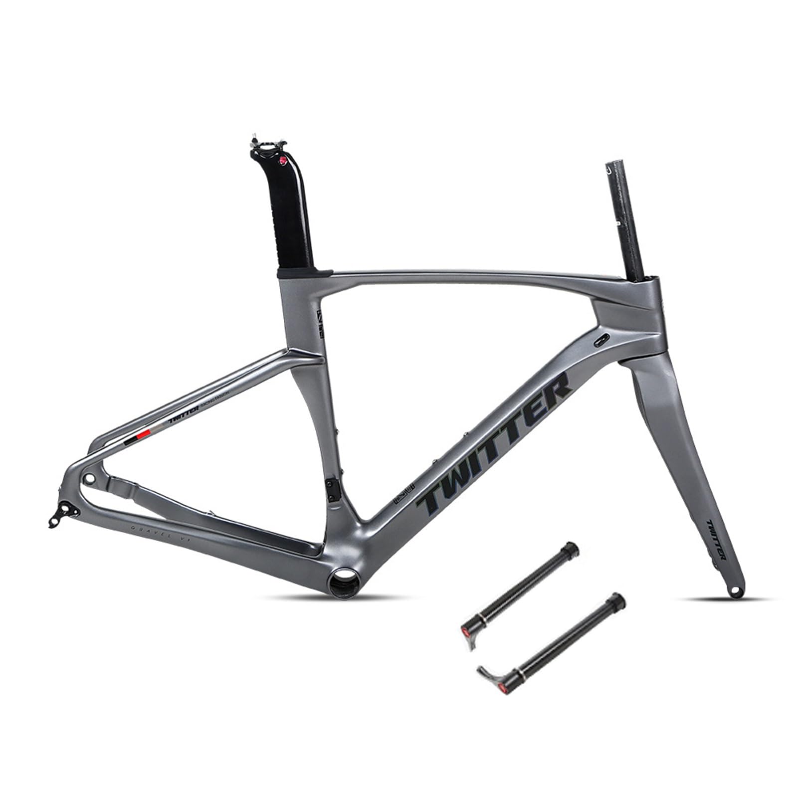 MirOdo 700C Road Bike Frame with Fork 45/48/51/54cm Carbon Fiber Disc Brake Bike Frameset Thru Axle F12*100mm R12*142mm BB-86 * 46mm XC Race Frameset Internal Routing(Color:Dark Gray,Size:51cm)