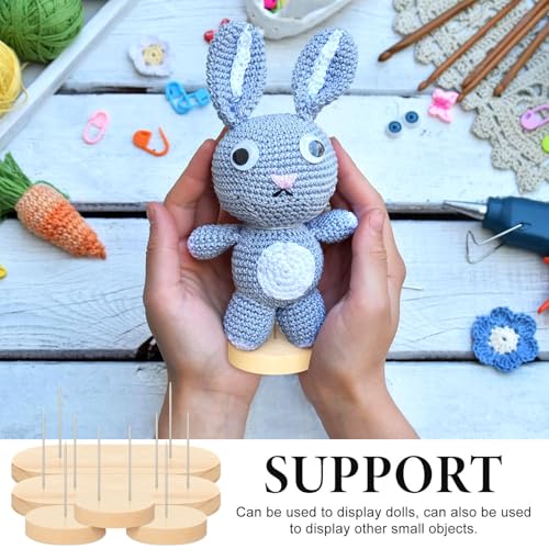 Image of Threehoney 24 Pcs Crochet Doll Stand 4 Styles Wooden Knitted Display Single and Dual Needle Knitted Doll Display Stand for Animal Toy Wooden Base Support for Action Figure