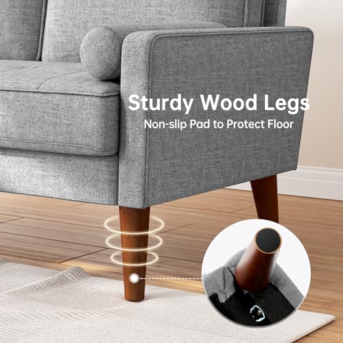 Vesgantti Linen 2 Seater Sofa with Spring Cushion, Light Grey, Comfy Couch with Armrests, Perfect for Living Room or Bedroom, Modern Love Seat - Image 5