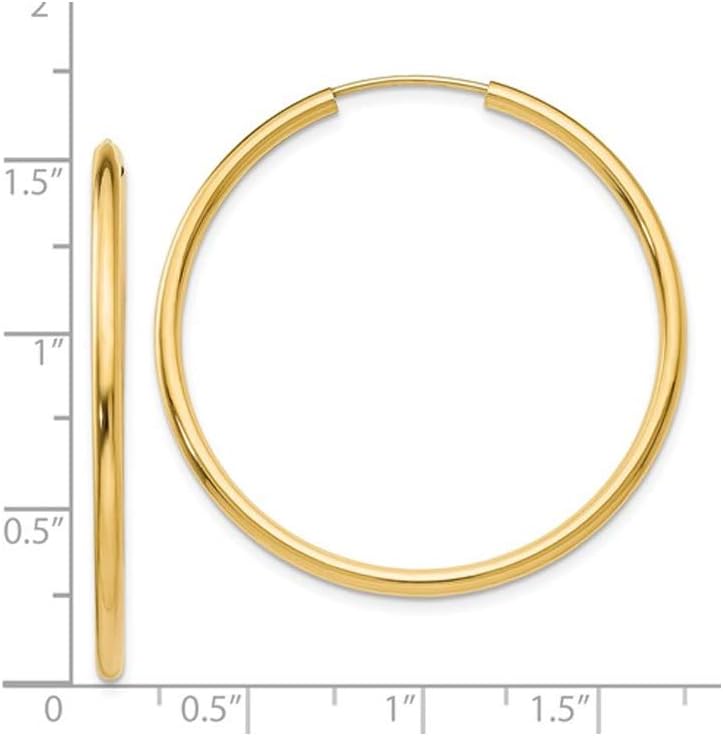 14K Yellow Gold Medium Hoop Earrings 1 1/2 Inch (2.00 mm) - Image 3